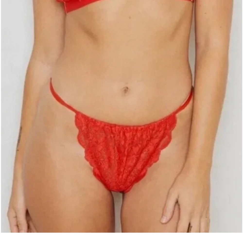 NWT Free People x WE ARE HAH Chase Me Down Panty Small Siren Red Lace Adustable
